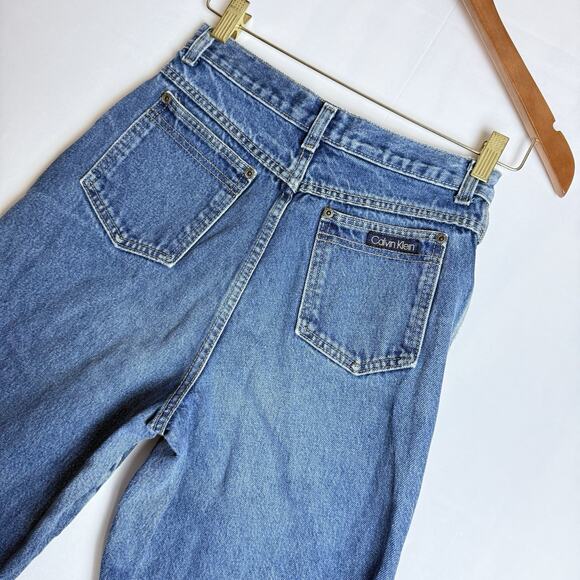 CALVIN KLEIN Vintage 70s-80s USA Made Faded Tapered Mom Blue Jeans Womens 10 - Picture 2 of 12